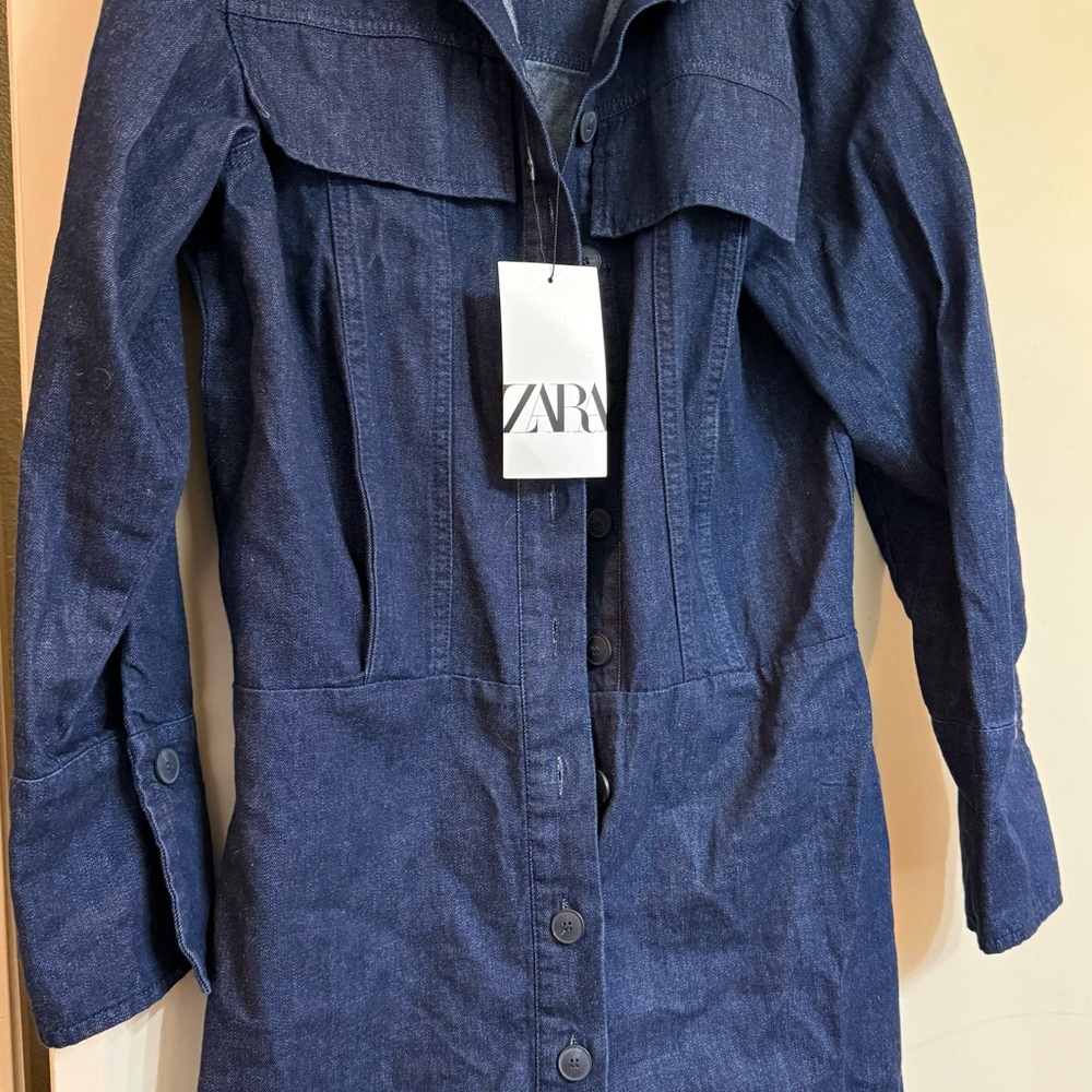 NWT! Zara dark wash Denim Button-Front short dress